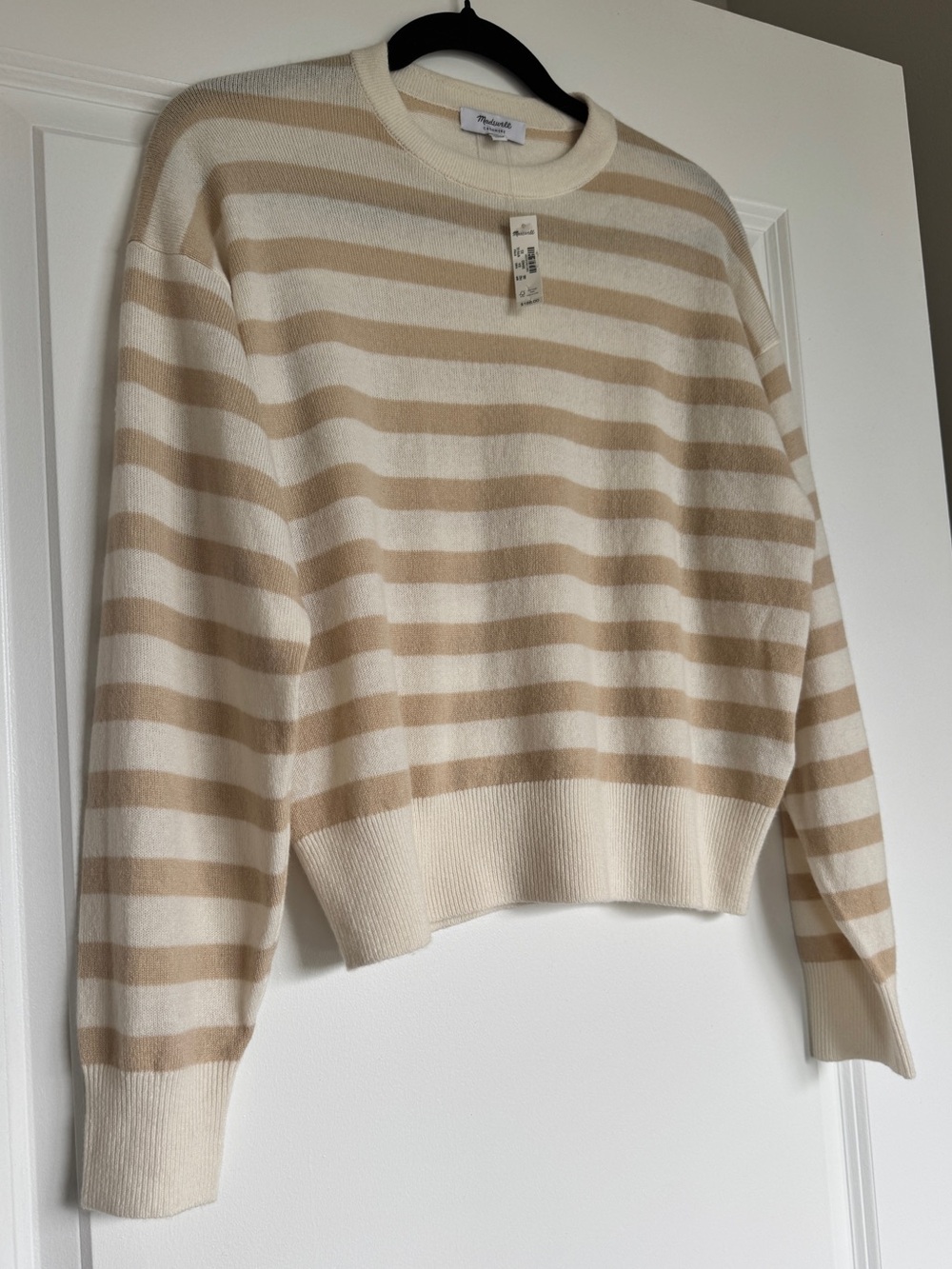 NWT MADEWELL Crewneck Sweater in Cashmere Ivory And Biscuit Stripe Size XS NY916